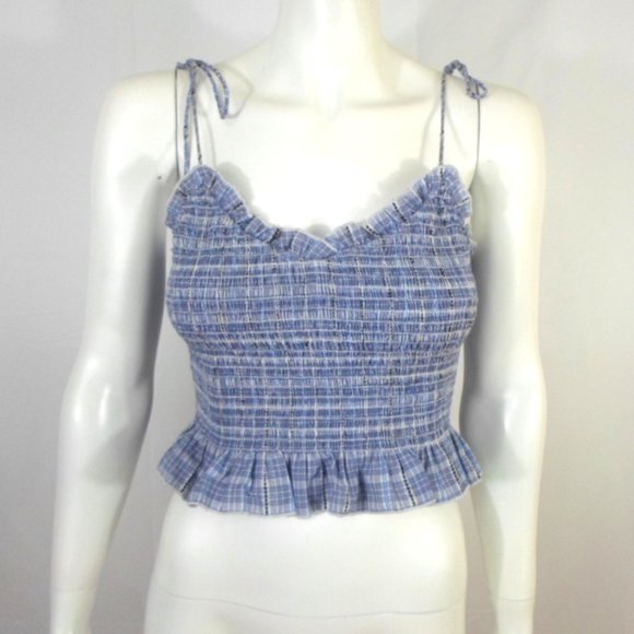 After Market Tops - After Market Blue Plaid Smocked Sleeveless Crop Top